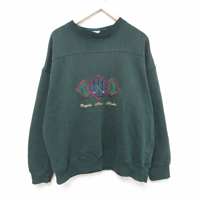 【50%OFF】XL★古着 長袖 スウェット メンズ 00年代 00s ゴルフクラブ 刺繍 大きいサイズ クルーネック 緑 グリーン 24oct15 中古 スエット トレーナー トップス