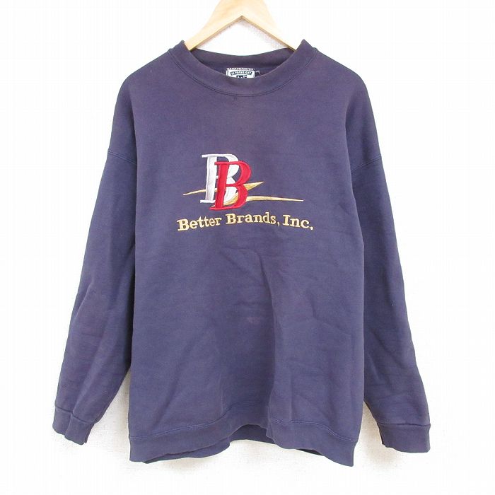 XL★古着 リー Lee 長袖 スウェット メンズ 90年代 90s 刺繍 大きいサイズ クルーネック USA製 紺 ネイビー 24oct21 中古 スエット トレーナー トップス