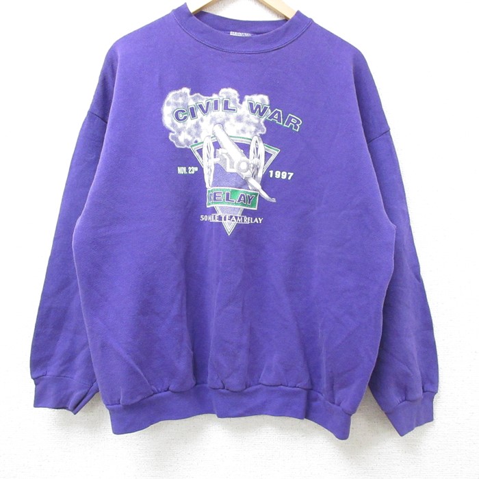 L★古着 TULTEX 長袖 スウェット メンズ 90年代 90s CIVIL WAR クルーネック 紫 パープル 24oct15 中古 スエット トレーナー トップス