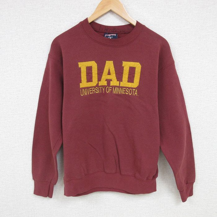 M★古着 ジャンスポーツ 長袖 スウェット メンズ 00年代 00s DAD ミネソタ 大学 刺繍 クルーネック USA製 エンジ 24oct21 中古 スエット トレーナー トップス