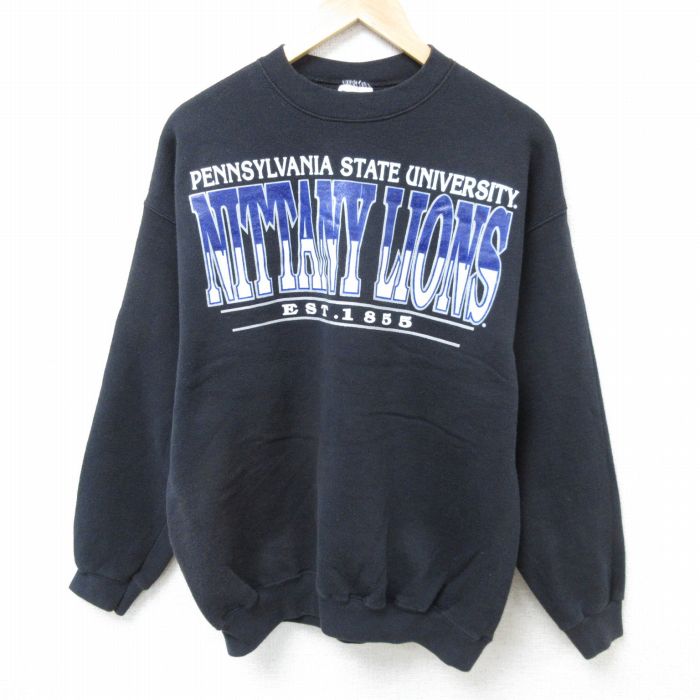 【50%OFF】L★古着 TULTEX 長袖 スウェット メンズ 90年代 90s ペンシルベニア大学 ニタニーライオンズ クルーネック 黒 ブラック 24oct16 中古 スエット トレーナー トップス