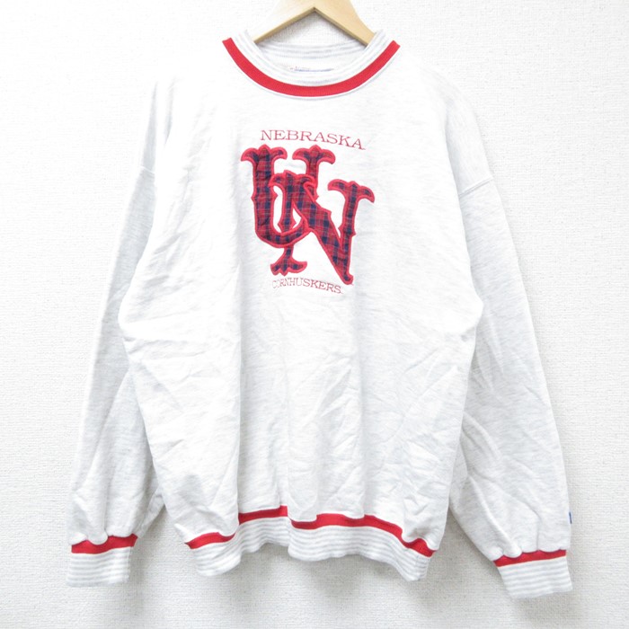 L★古着 長袖 スウェット メンズ 00年代 00s ネブラスカコーンハスカーズ 刺繍 クルーネック 薄グレー 霜降り 24oct16 中古 スエット トレーナー トップス