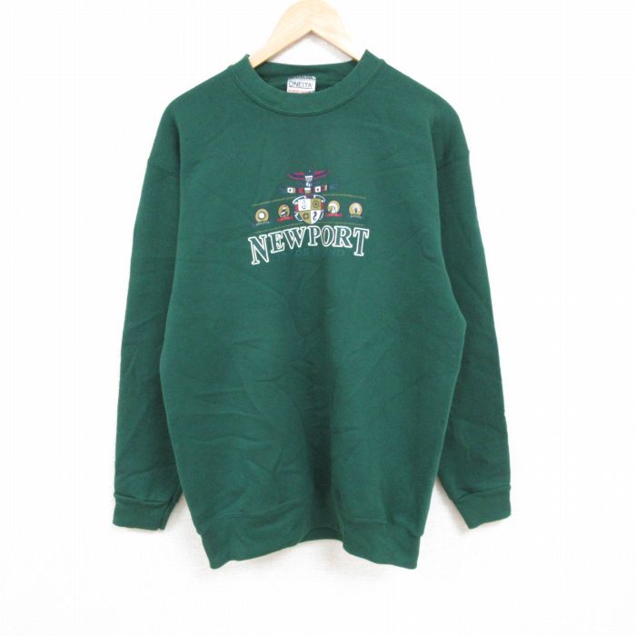 M★古着 オニータ ONEITA 長袖 スウェット メンズ 90年代 90s ニューポート クルーネック USA製 緑 グリーン 24oct22 中古 スエット トレーナー トップス