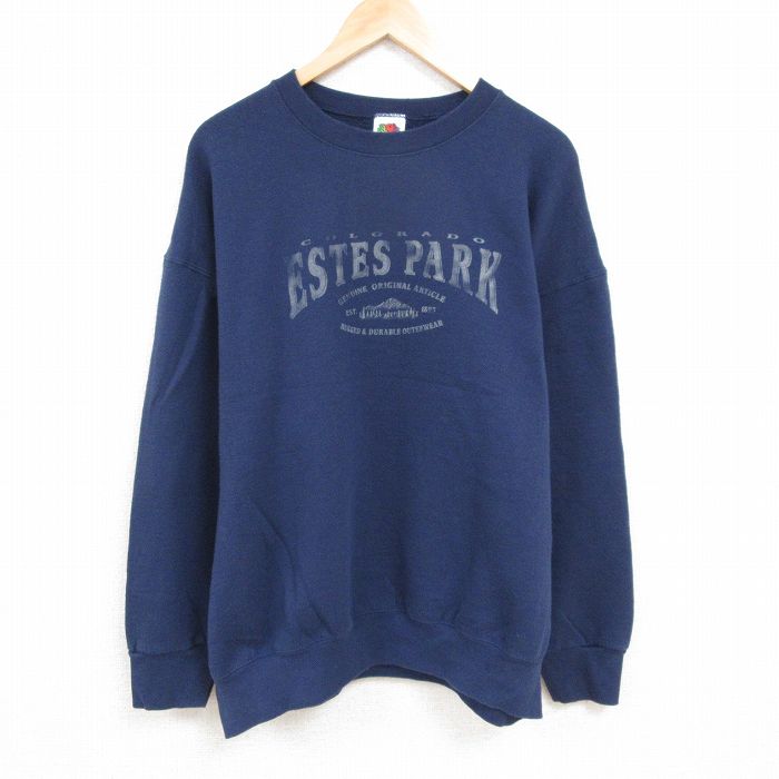 XL★古着 フルーツオブザルーム 長袖 スウェット メンズ 00年代 00s エステスパーク 大きいサイズ クルーネック 紺 ネイビー 24oct22 中古 スエット トレーナー トップス