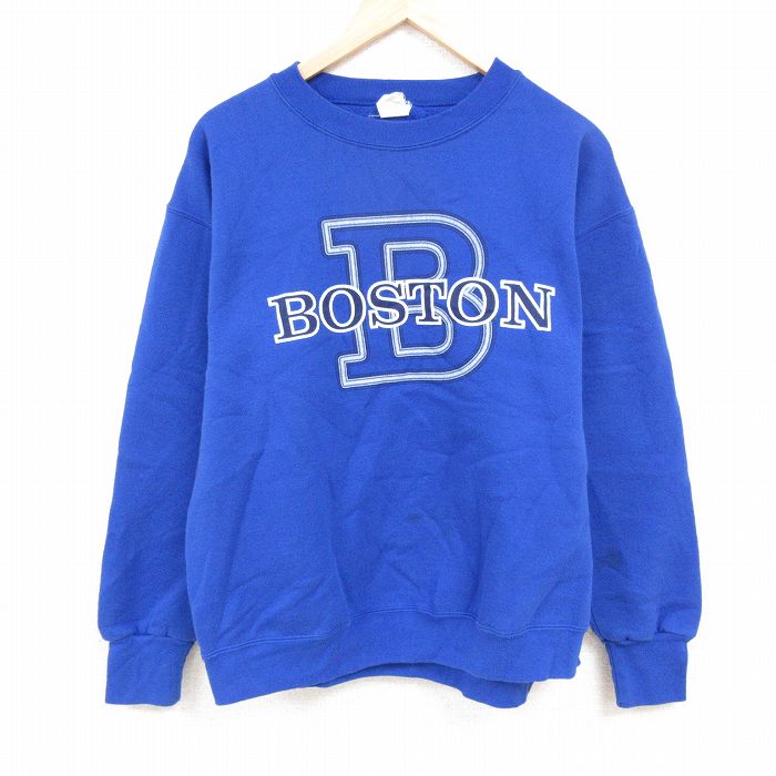 XL★古着 長袖 スウェット メンズ 90年代 90s ボストン クルーネック USA製 青 ブルー 24oct22 中古 スエット トレーナー トップス