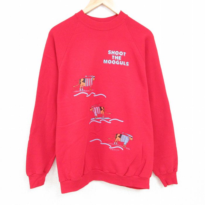 XL★古着 ジャージーズ 長袖 スウェット メンズ 80年代 80s ウシ ラグラン クルーネック USA製 赤 レッド 24oct22 中古 スエット トレーナー トップス