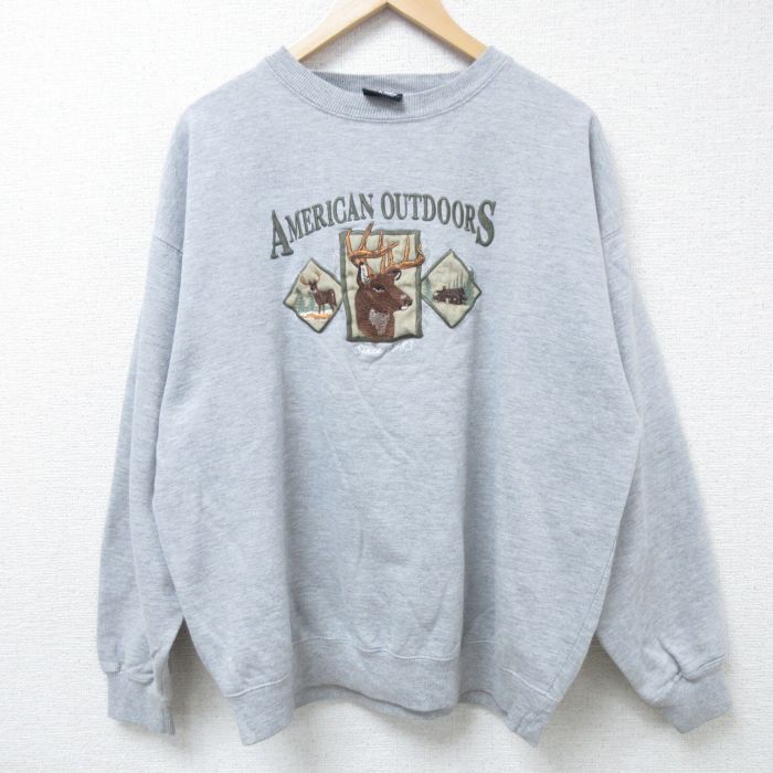 00s 長袖スウェット シカ刺繍 グレー XL | 古着