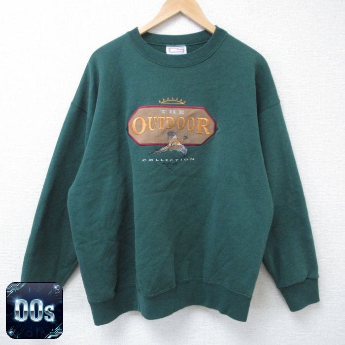 00s 長袖スウェット 鳥刺繍 グリーン メンズL相当 | 古着