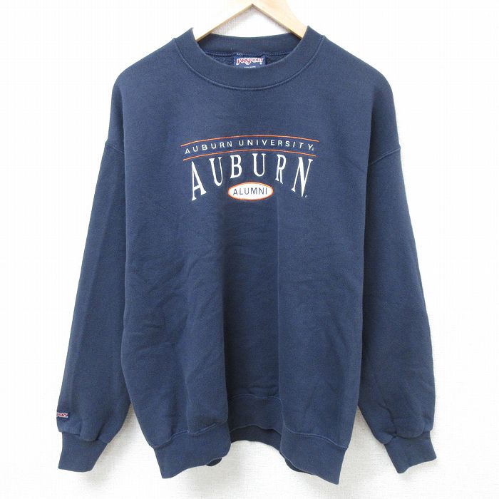 L★古着 ジャンスポーツ 長袖 スウェット メンズ 00年代 00s オーバーン 大学 刺繍 クルーネック USA製 紺 ネイビー 24oct19 中古 スエット トレーナー トップス