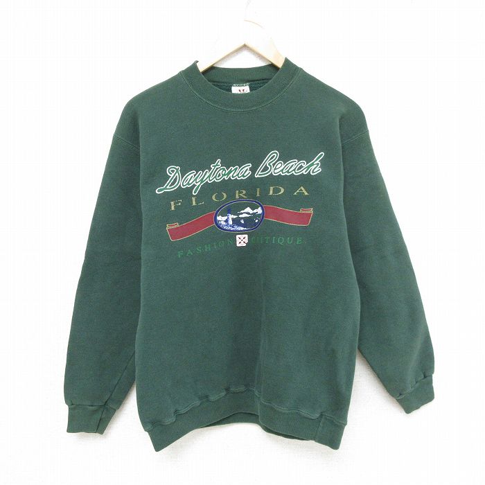【20%OFF】M★古着 長袖 スウェット メンズ 90年代 90s フロリダ クルーネック USA製 緑 グリーン 24oct25 中古 スエット トレーナー トップス