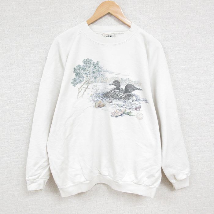 00s ラグランスウェット 鳥 ホワイト XL | 古着