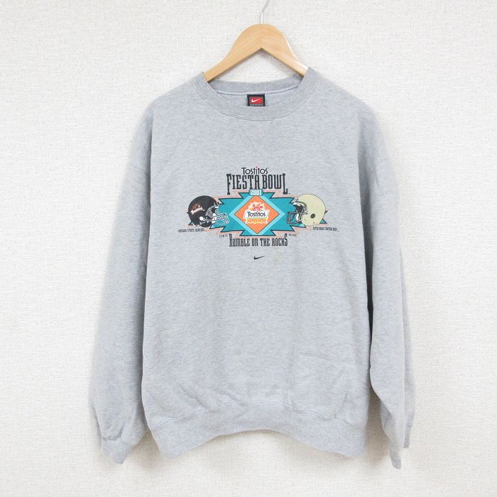 XL★古着 ナイキ NIKE 長袖 スウェット メンズ 00年代 00s FIESTA BOWL フットボール 大きいサイズ クルーネック グレー 霜降り 【spe】 24oct30 中古 スエット トレーナー トップス