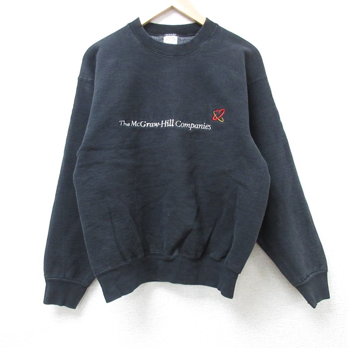 【50%OFF】M★古着 フルーツオブザルーム 長袖 スウェット メンズ 90年代 90s McGraw Hill 刺繍 クルーネック USA製 黒 ブラック 【spe】 24oct28 中古 スエット トレーナー トップス