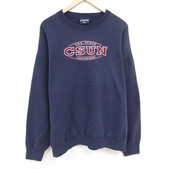 XL★古着 ジャンスポーツ 長袖 スウェット メンズ 00年代 00s CSUN 刺繍 大きいサイズ クルーネック USA製 紺 ネイビー 24oct26 中古 スエット トレーナー トップス