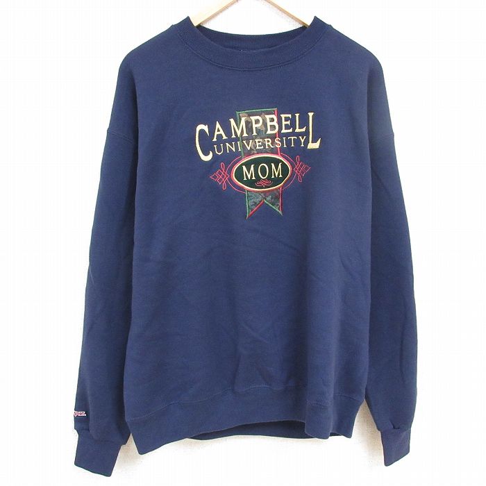 【50%OFF】XL★古着 ジャンスポーツ 長袖 スウェット メンズ 90年代 90s キャンベル 刺繍 大きいサイズ クルーネック USA製 紺 ネイビー 24oct26 中古 スエット トレーナー トップス
