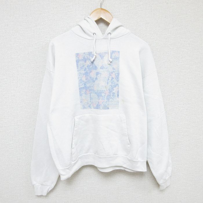 【50%OFF】L★古着 ヘインズ Hanes 長袖 スウェット パーカー メンズ 00年代 00s 女性 白 ホワイト 24oct29 中古 スエット トレーナー トップス