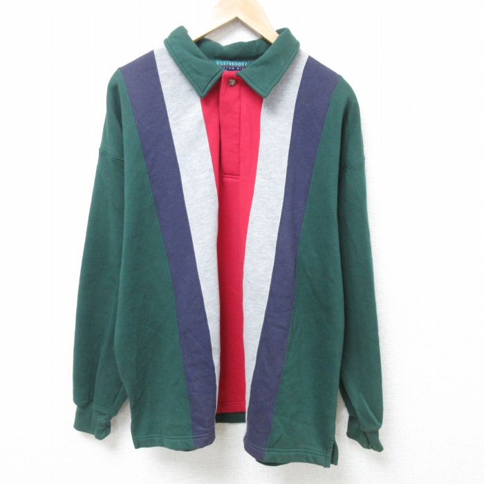 XL★古着 長袖 スウェット メンズ 00年代 00s マルチカラー 大きいサイズ 襟付き 緑他 グリーン 24oct29 中古 スエット トレーナー トップス