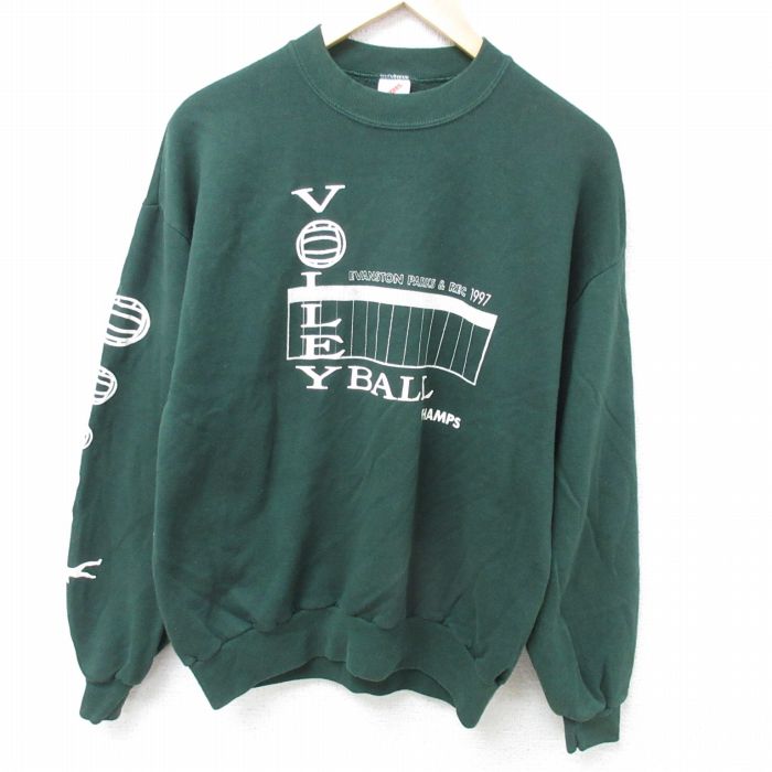L★古着 ジャージーズ 長袖 スウェット メンズ 90年代 90s バレーボール クルーネック USA製 濃緑 グリーン 【spe】 24oct30 中古 スエット トレーナー トップス