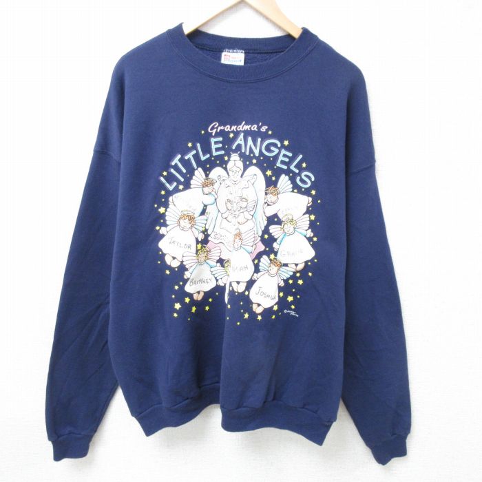 【50%OFF】XL★古着 ヘインズ Hanes 長袖 スウェット メンズ 00年代 00s 天使 大きいサイズ クルーネック 紺 ネイビー 24oct30 中古 スエット トレーナー トップス
