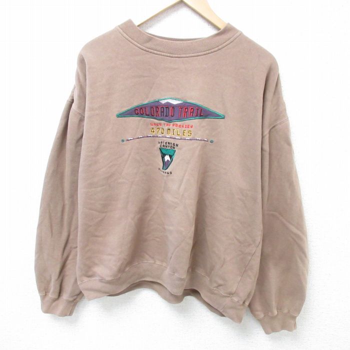 XL★古着 長袖 スウェット メンズ 00年代 00s コロラド トレイル 刺繍 クルーネック 茶 ブラウン 24oct30 中古 スエット トレーナー トップス