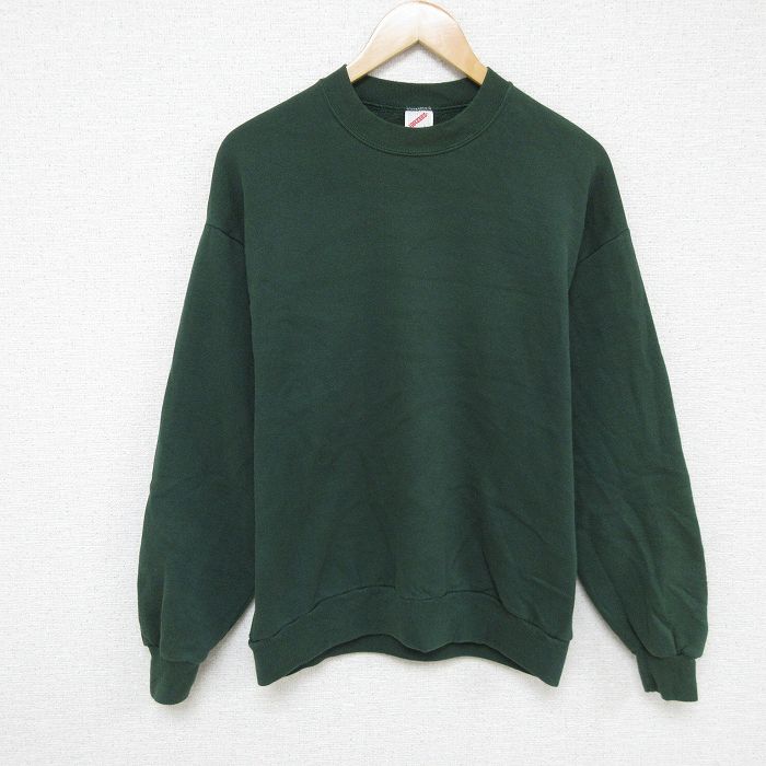 L★古着 ジャージーズ 長袖 スウェット メンズ 90年代 90s 無地 クルーネック USA製 緑 グリーン 24nov11 中古 スエット トレーナー トップス