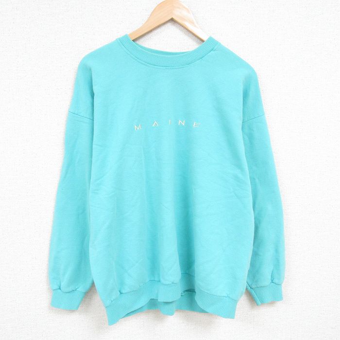 XL★古着 長袖 スウェット メンズ 00年代 00s メイン 刺繍 大きいサイズ クルーネック 薄緑 グリーン 24nov01 中古 スエット トレーナー トップス