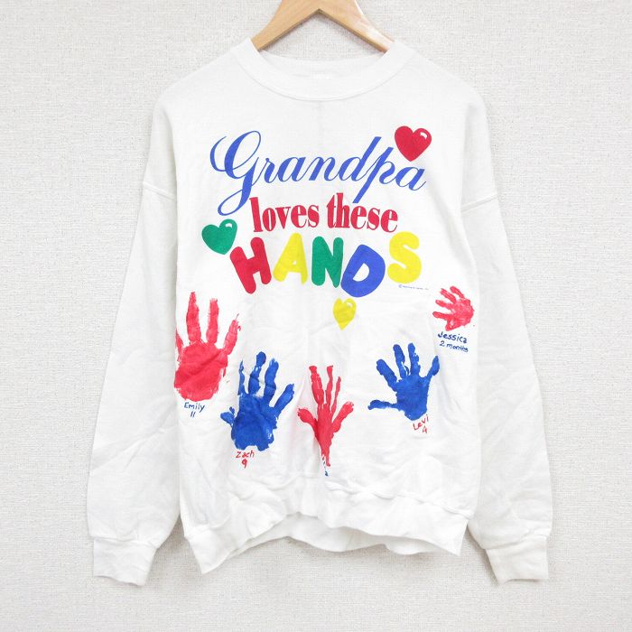 XL★古着 フルーツオブザルーム 長袖 スウェット メンズ 00年代 00s 手 ハンドペイント 大きいサイズ クルーネック 白 ホワイト 24nov01 中古 スエット トレーナー トップス