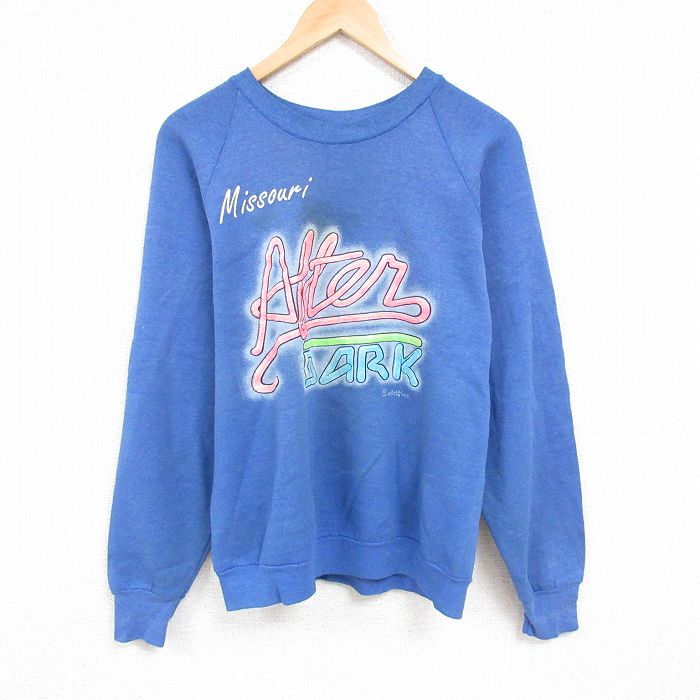 L★古着 フルーツオブザルーム 長袖 スウェット メンズ 90年代 90s ミズーリ ラグラン クルーネック USA製 薄紺 ネイビー 霜降り 24nov01 中古 スエット トレーナー トップス