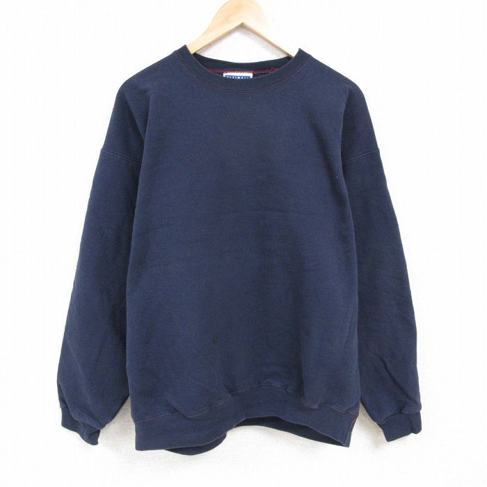 XL★古着 ヘインズ Hanes 長袖 スウェット メンズ 00年代 00s 無地 大きいサイズ クルーネック 紺 ネイビー 24nov01 中古 スエット トレーナー トップス