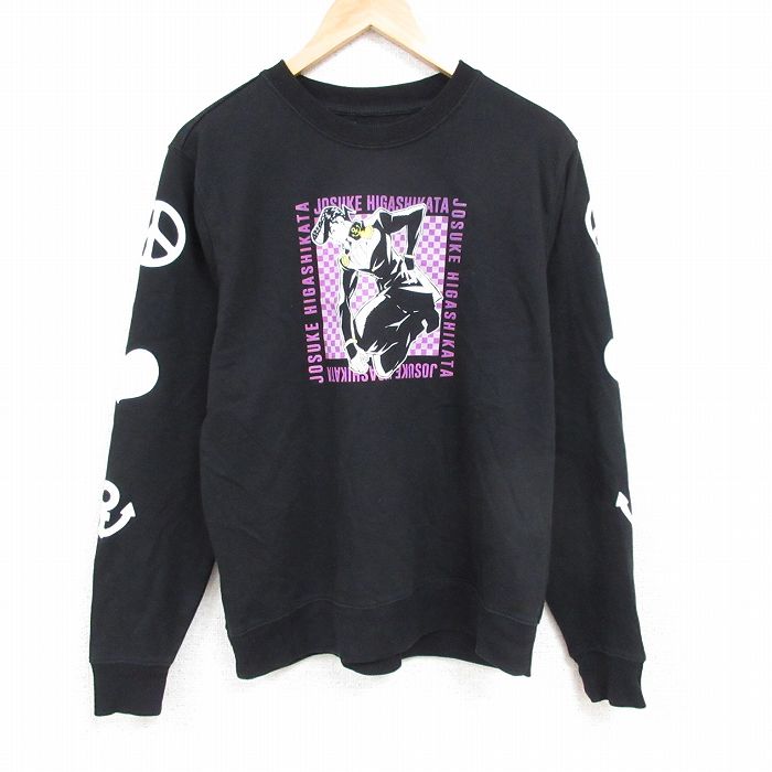 L★古着 長袖 スウェット メンズ 00年代 00s ジョジョの奇妙な冒険 東方仗助 クルーネック 黒 ブラック 24nov01 中古 スエット トレーナー トップス