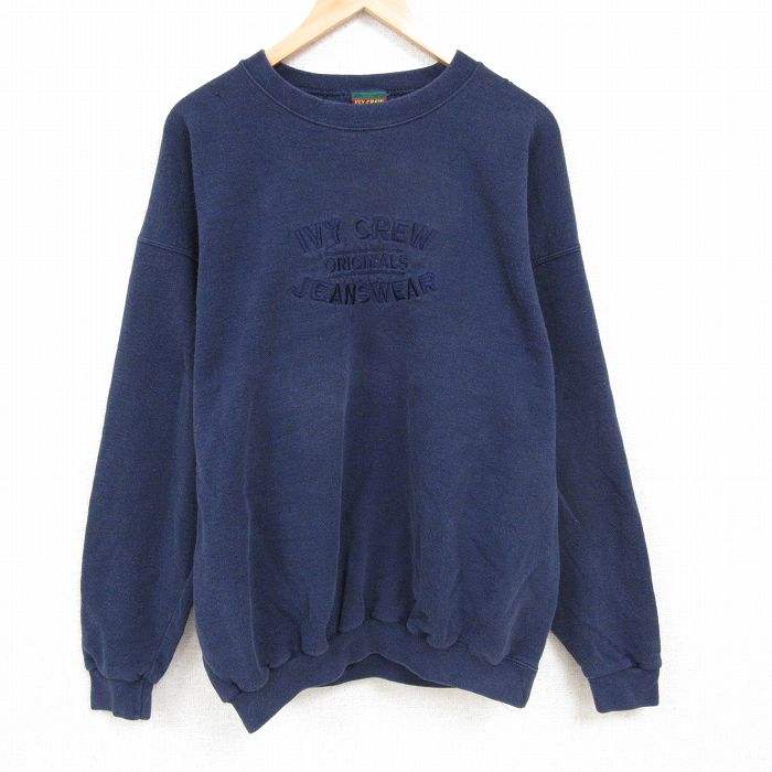 【50%OFF】XL★古着 長袖 スウェット メンズ 00年代 00s IVY CREW 刺繍 大きいサイズ クルーネック 紺 ネイビー 24nov01 中古 スエット トレーナー トップス