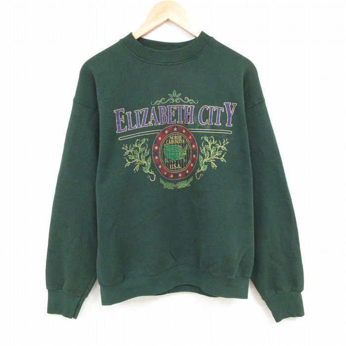 L★古着 フルーツオブザルーム 長袖 スウェット メンズ 90年代 90s エリザベスシティ クルーネック USA製 緑 グリーン 24nov01 中古 スエット トレーナー トップス