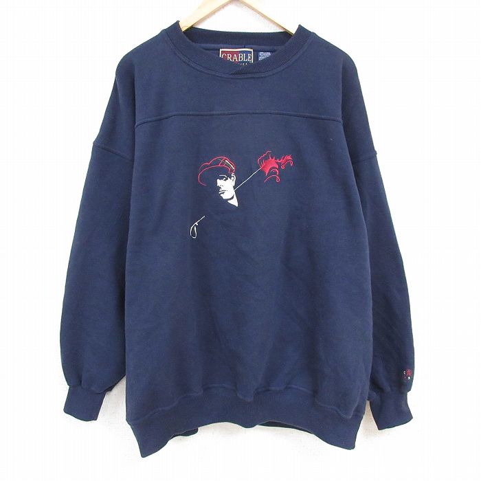 XL★古着 長袖 スウェット メンズ 00年代 00s ゴルフ 刺繍 大きいサイズ クルーネック 紺 ネイビー 24nov01 中古 スエット トレーナー トップス