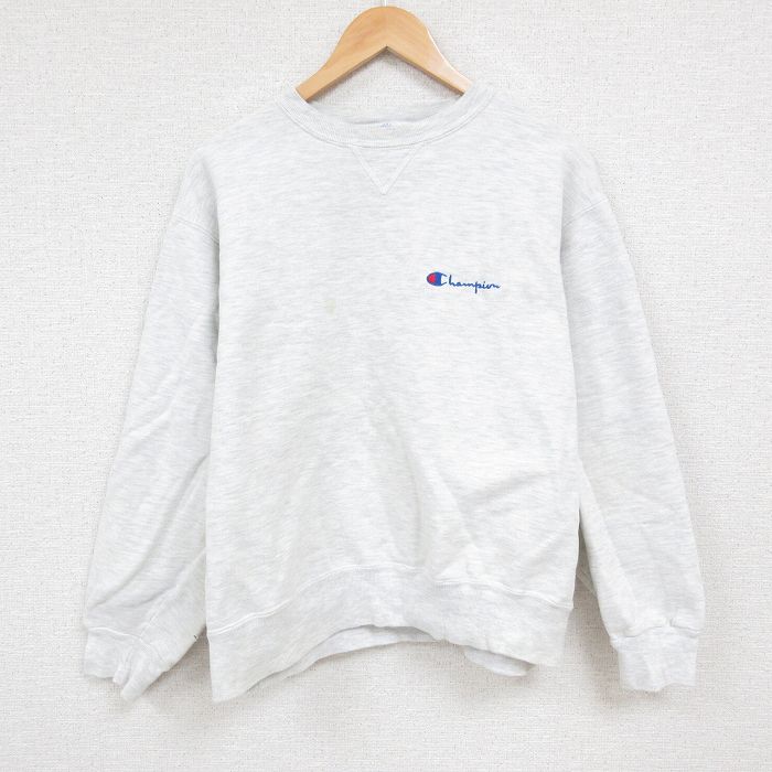 XL★古着 チャンピオン Champion 長袖 スウェット メンズ 90年代 90s ワンポイントロゴ クルーネック USA製 薄グレー 霜降り 24nov02 中古 スエット トレーナー トップス
