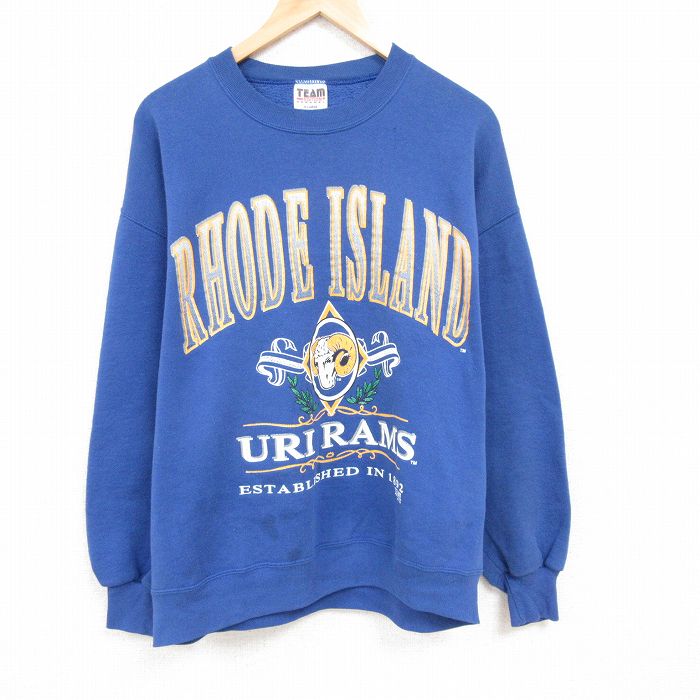 【50%OFF】XL★古着 長袖 スウェット メンズ 90年代 90s ロードアイランド 大きいサイズ クルーネック 青 ブルー 24nov02 中古 スエット トレーナー トップス