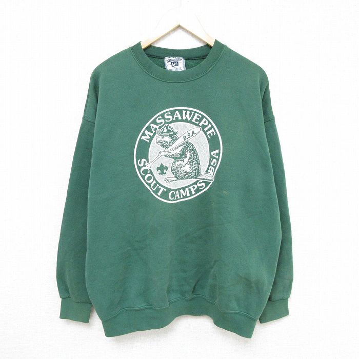 XL★古着 リー Lee 長袖 スウェット メンズ 00年代 00s ボーイスカウトアメリカ クルーネック 緑 グリーン 24nov02 中古 スエット トレーナー トップス