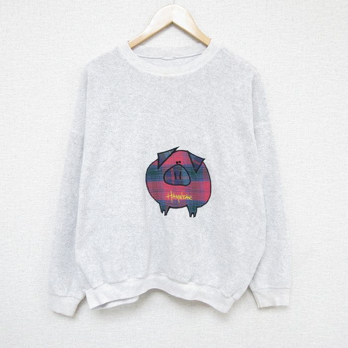 00s 長袖スウェット ブタ刺繍 グレー XL | 古着
