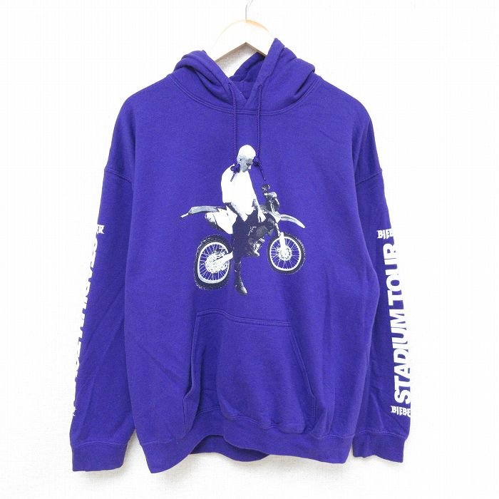 L★古着 長袖 ロック バンド スウェット パーカー メンズ 00年代 00s ジャスティンビーバー 紫 パープル 24nov02 中古 スエット トレーナー トップス