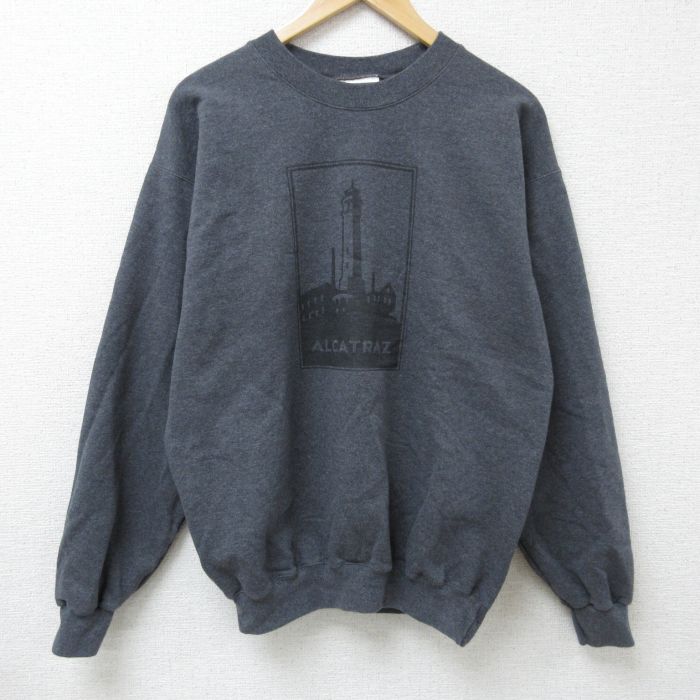 L★古着 ヘインズ Hanes 長袖 スウェット メンズ 00年代 00s ALCATRAZ クルーネック 濃グレー 霜降り 24nov02 中古 スエット トレーナー トップス
