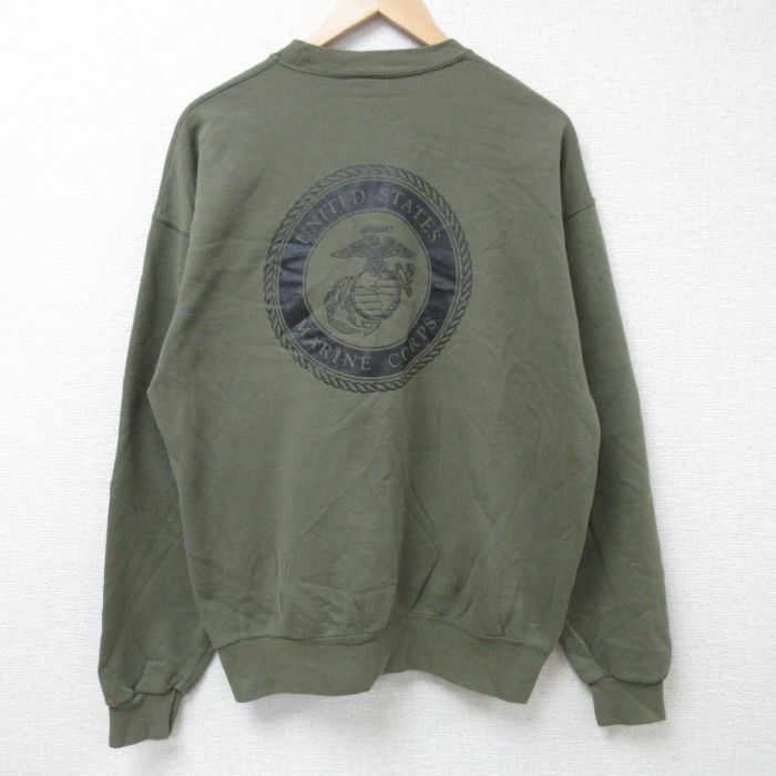 L★古着 長袖 スウェット メンズ 90年代 90s USMC クルーネック USA製 緑 グリーン 24nov02 中古 スエット トレーナー トップス