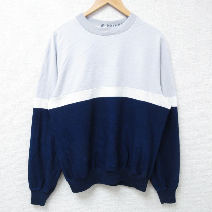XL★古着 リー Lee 長袖 スウェット メンズ 90年代 90s マルチカラー クルーネック USA製 紺他 ネイビー 24nov02 中古 スエット トレーナー トップス