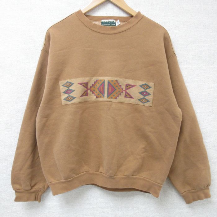 【20%OFF】XL★古着 長袖 スウェット メンズ アステカ クルーネック 茶 ブラウン 24nov02 中古 スエット トレーナー トップス