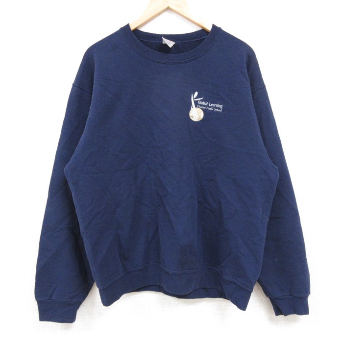 L★古着 ジャージーズ 長袖 スウェット メンズ 00年代 00s Global Learning クルーネック 紺 ネイビー 24nov05 中古 スエット トレーナー トップス