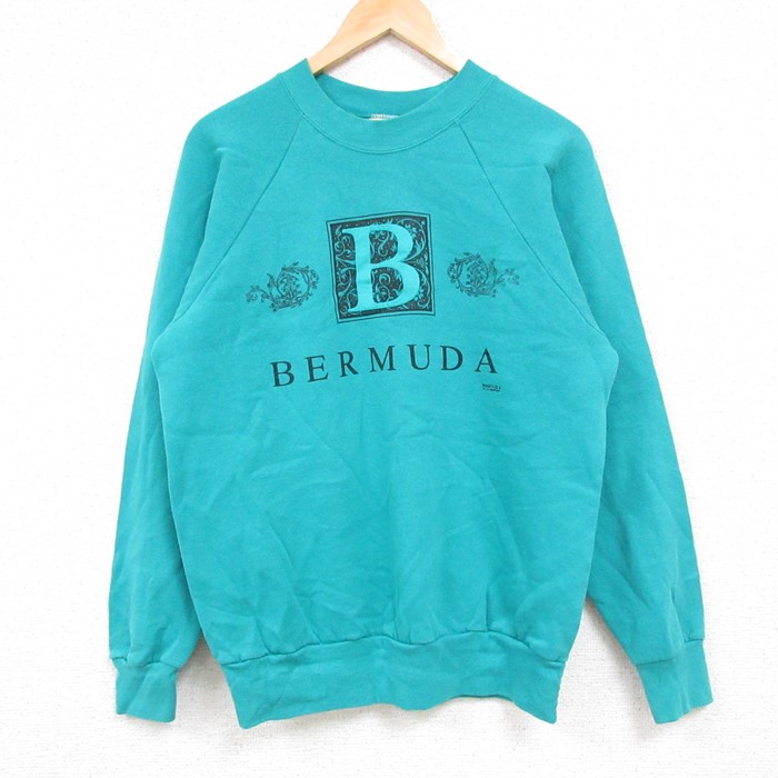 【50%OFF】M★古着 オニータ ONEITA 長袖 スウェット メンズ 90年代 90s BERMUDA ラグラン クルーネック USA製 青緑 24nov05 中古 スエット トレーナー トップス