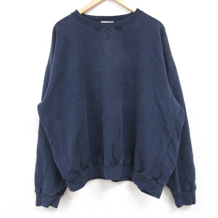 XL★古着 ラッセル 長袖 スウェット メンズ 無地 大きいサイズ クルーネック 紺 ネイビー 24nov05 中古 スエット トレーナー トップス