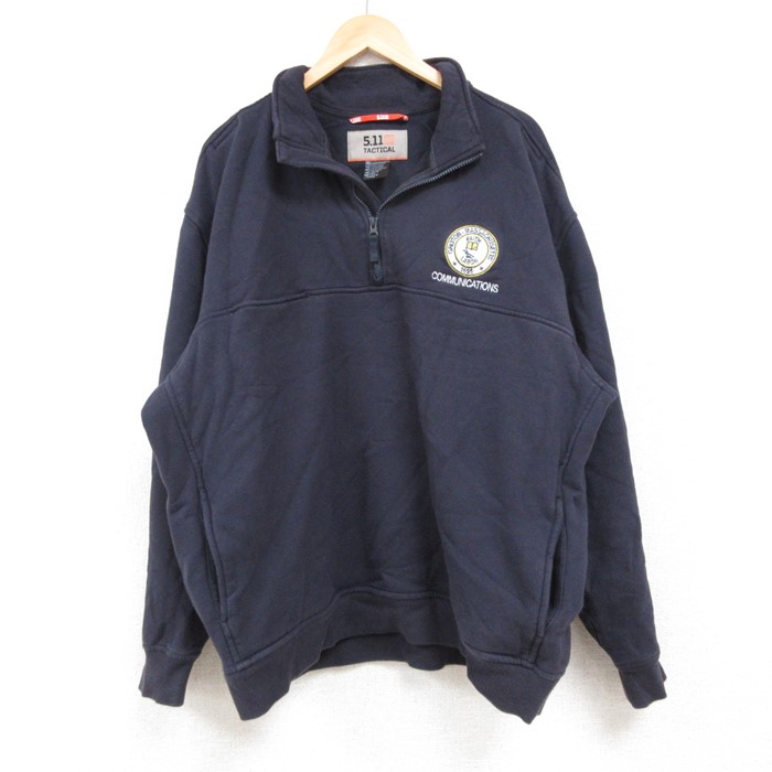 XL★古着 5.11タクティカル 長袖 ハーフジップ スウェット メンズ COMMUNICATIONS 胸ポケット付き 大きいサイズ 紺 ネイビー 24nov05 中古 スエット トレーナー トップス