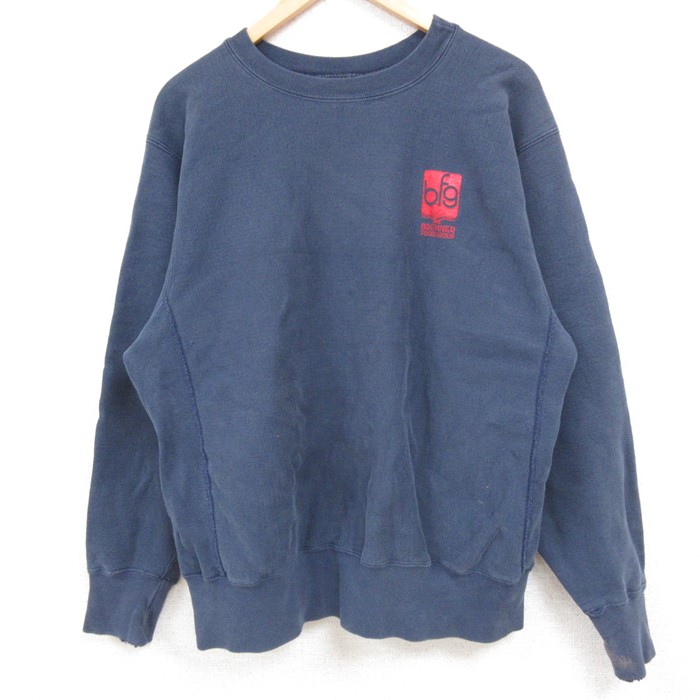 L★古着 長袖 スウェット メンズ 00年代 00s ｂｆｇ クルーネック USA製 紺 ネイビー 24nov05 中古 スエット トレーナー トップス