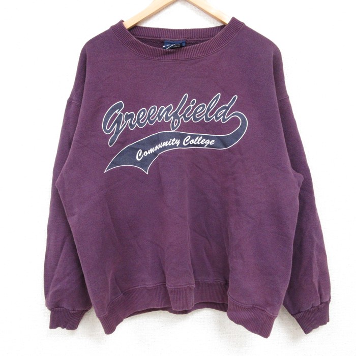 L★古着 長袖 スウェット メンズ 90年代 90s Greenfield クルーネック USA製 紫 パープル 24nov05 中古 スエット トレーナー トップス