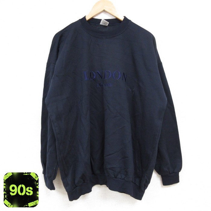 90s 長袖スウェット ロンドン刺繍 ネイビー XL | 古着