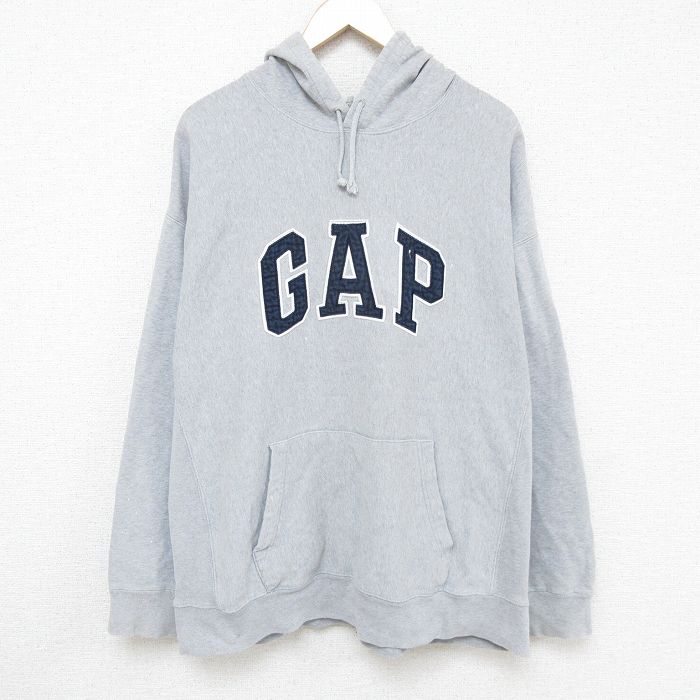 XL★古着 ギャップ GAP 長袖 スウェット パーカー メンズ 00年代 00s ビッグロゴ 大きいサイズ グレー 霜降り 24nov05 中古 スエット トレーナー トップス